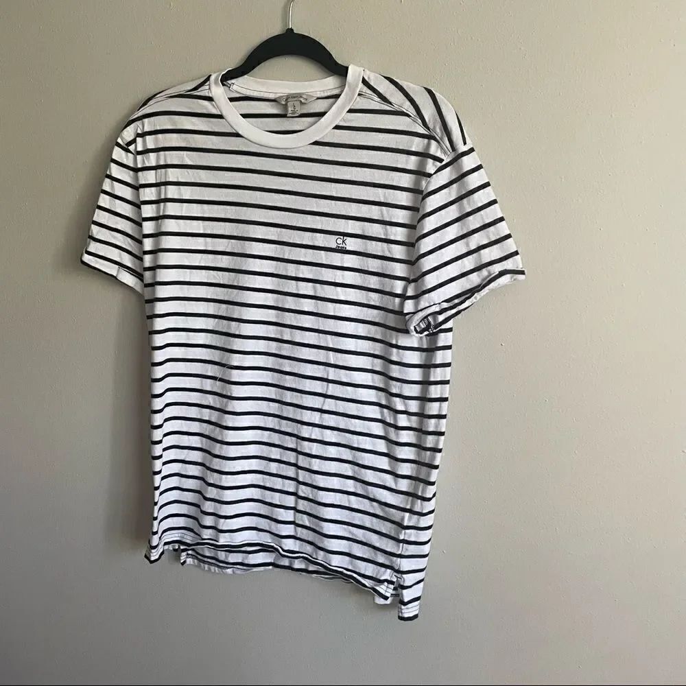 2/$20 CK Jeans Calvin Klein Black White Striped Crew Neck T-Shirt